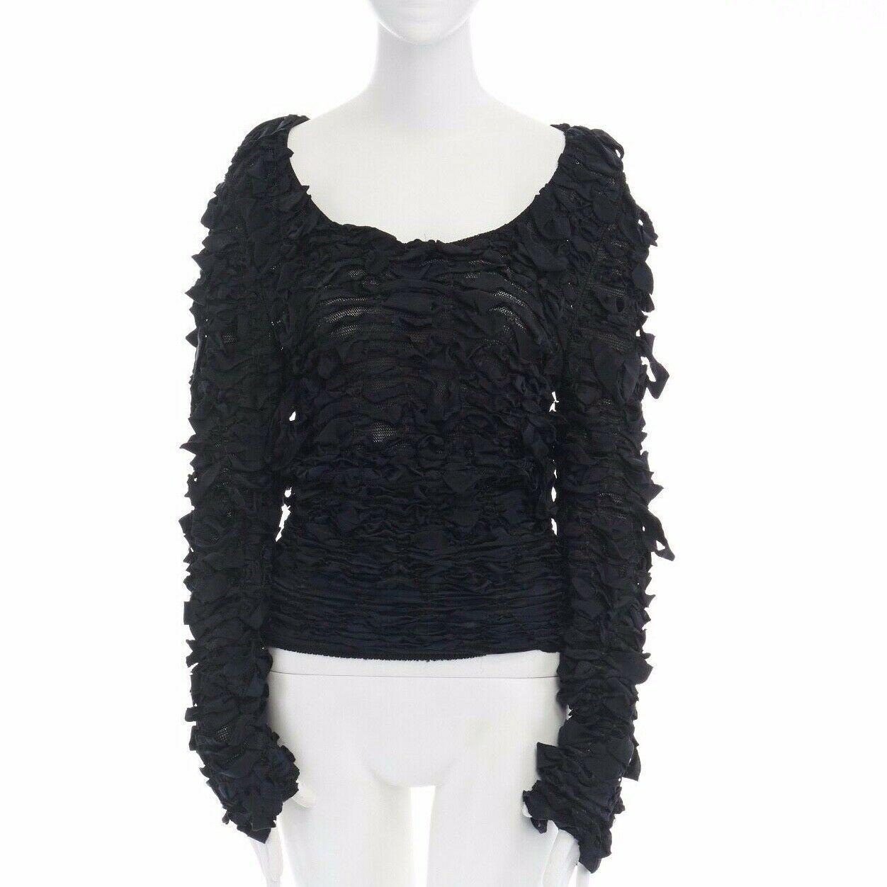 Black runway YVES SAINT LAURENT TOM FORD AW01 black bow ribbon scoop neck sweater S