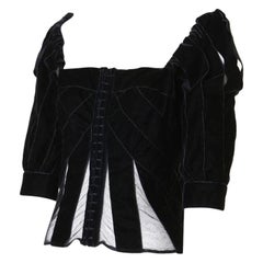 Retro runway YVES SAINT LAURENT TOM FORD AW02 black velvet ribbon corset top FR44 XL