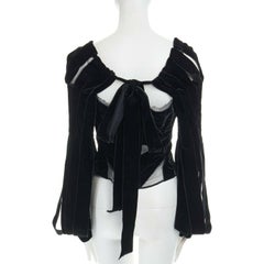 runway YVES SAINT LAURENT TOM FORD AW02 black velvet ribbon trim corset top FR40