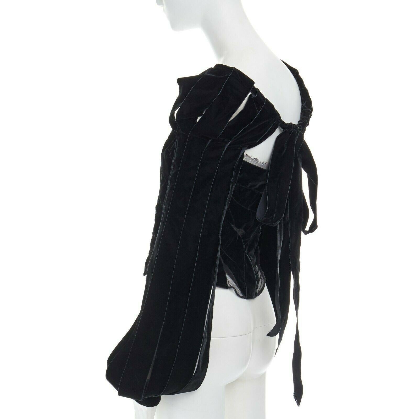 Women's runway YVES SAINT LAURENT TOM FORD AW02 black velvet ribbon trim corset top FR40