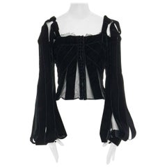 runway YVES SAINT LAURENT TOM FORD AW02 black velvet ribbon trim corset top FR40