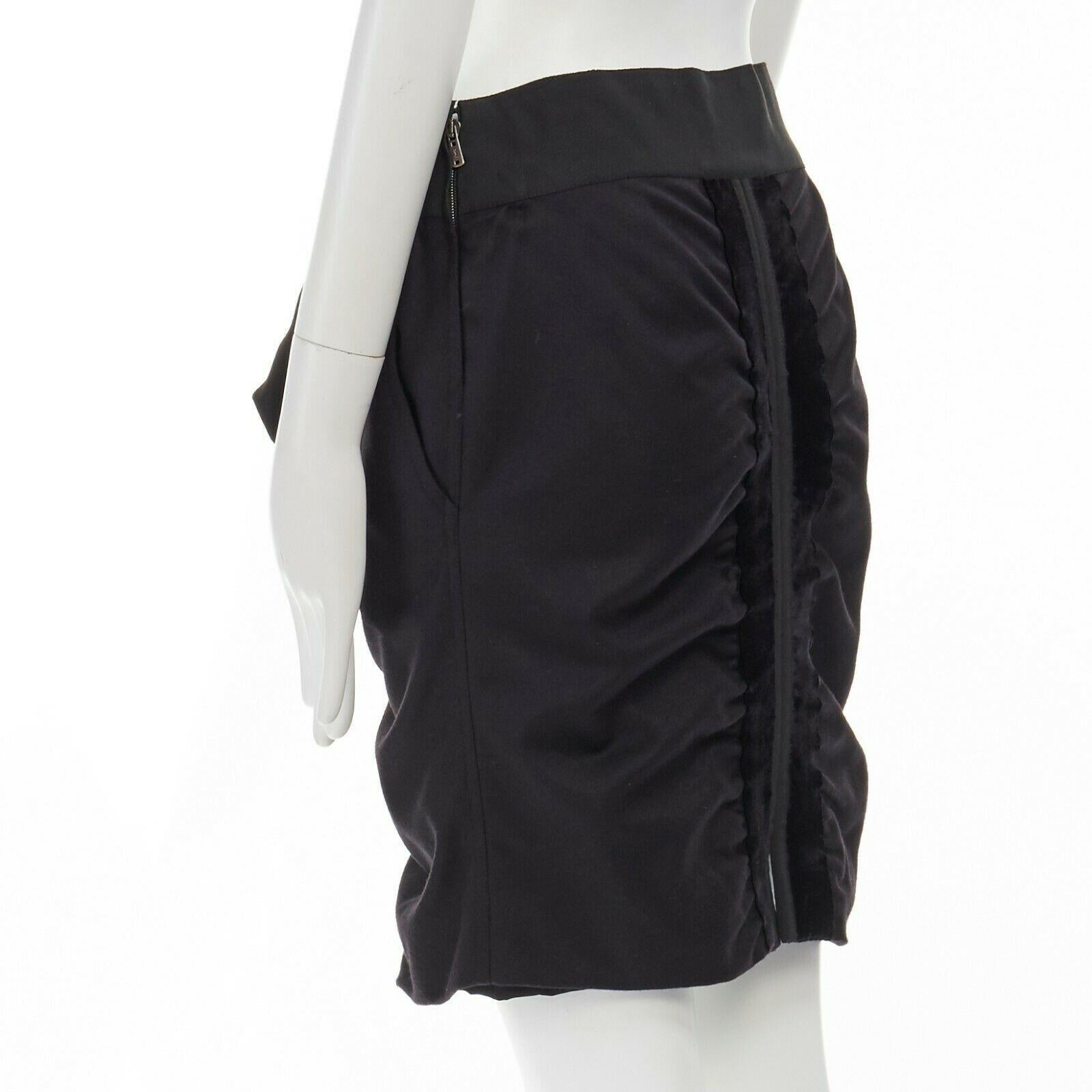 Women's runway YVES SAINT LAURENT TOM FORD AW02 black velvet ribbon trim wool skirt FR36