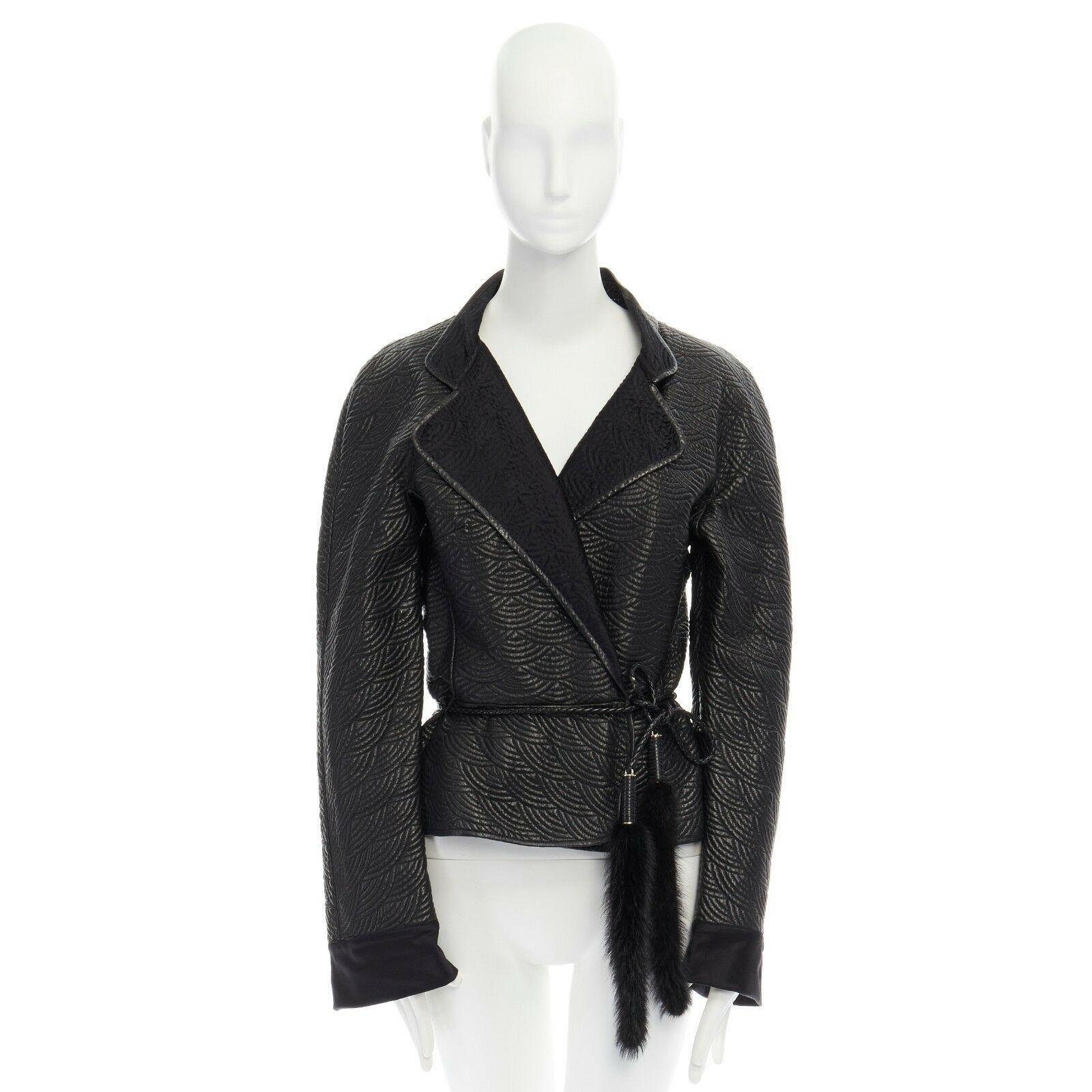 Black runway YVES SAINT LAURENT TOM FORD black oriental mink belt leather jacket L