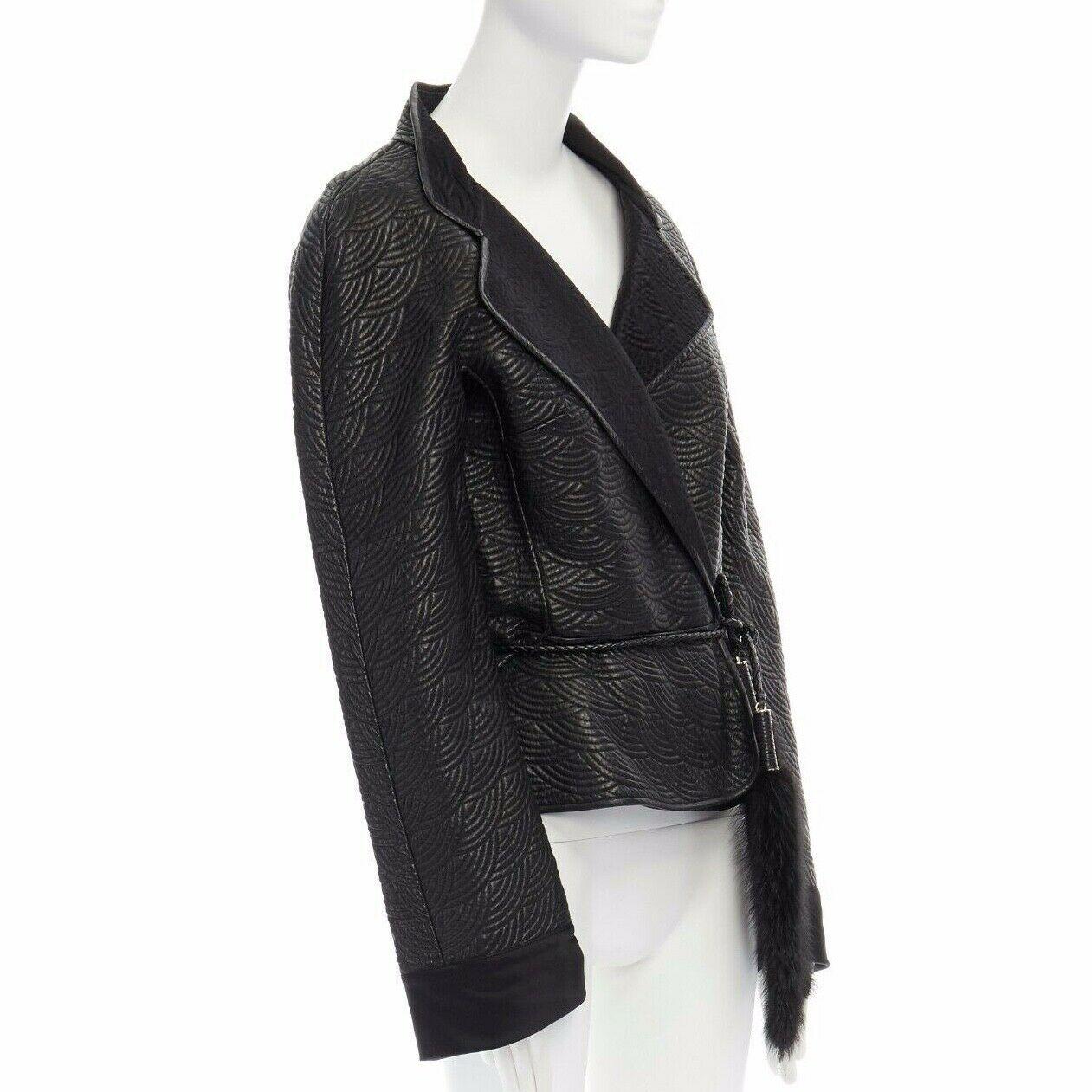 Women's runway YVES SAINT LAURENT TOM FORD black oriental mink belt leather jacket L