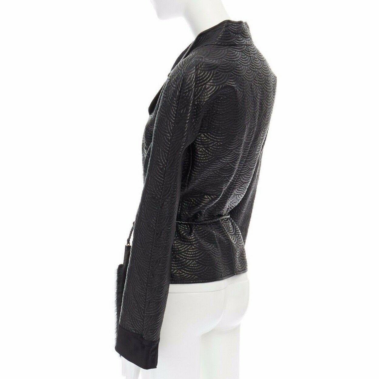 runway YVES SAINT LAURENT TOM FORD black oriental mink belt leather jacket L 3