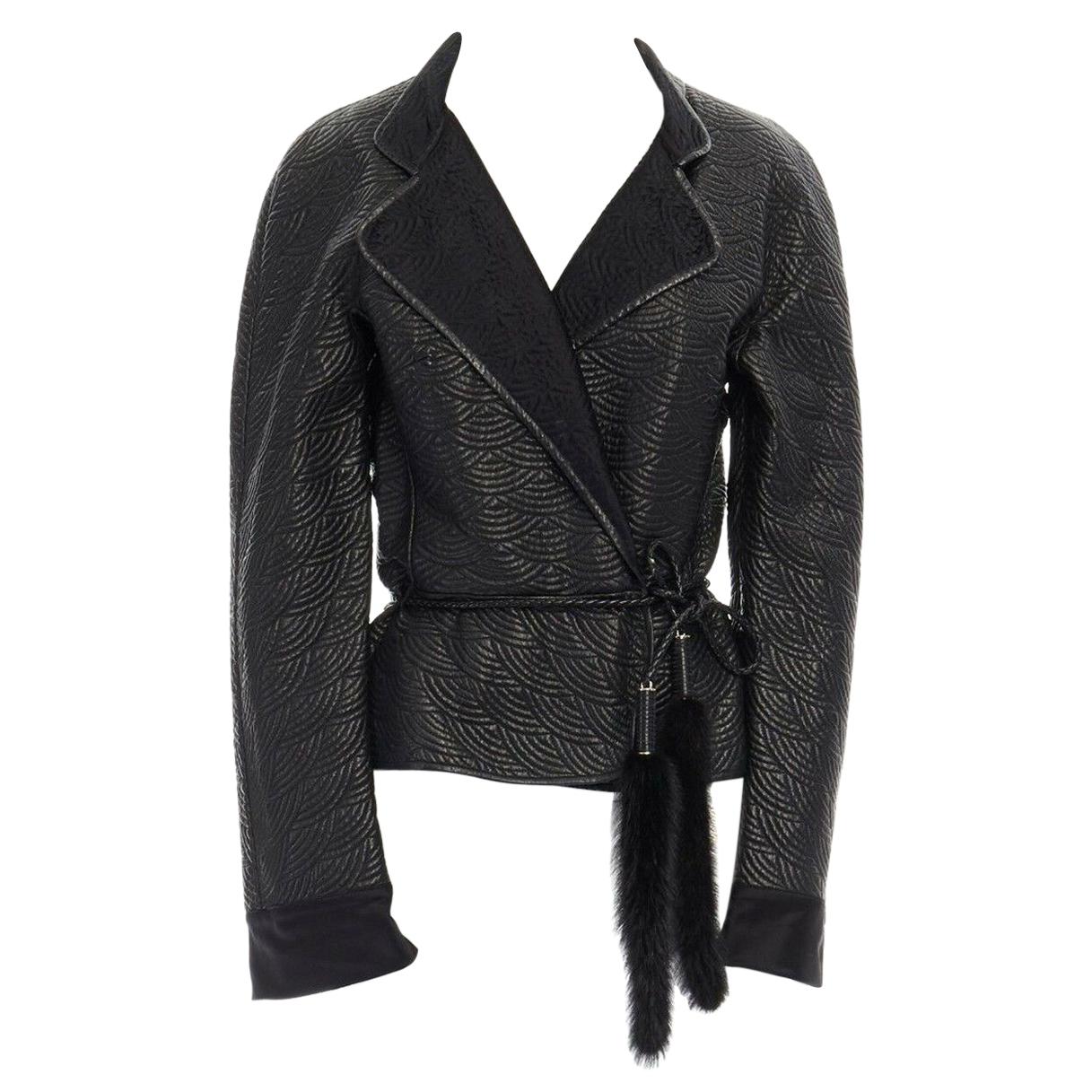 runway YVES SAINT LAURENT TOM FORD black oriental mink belt leather jacket L