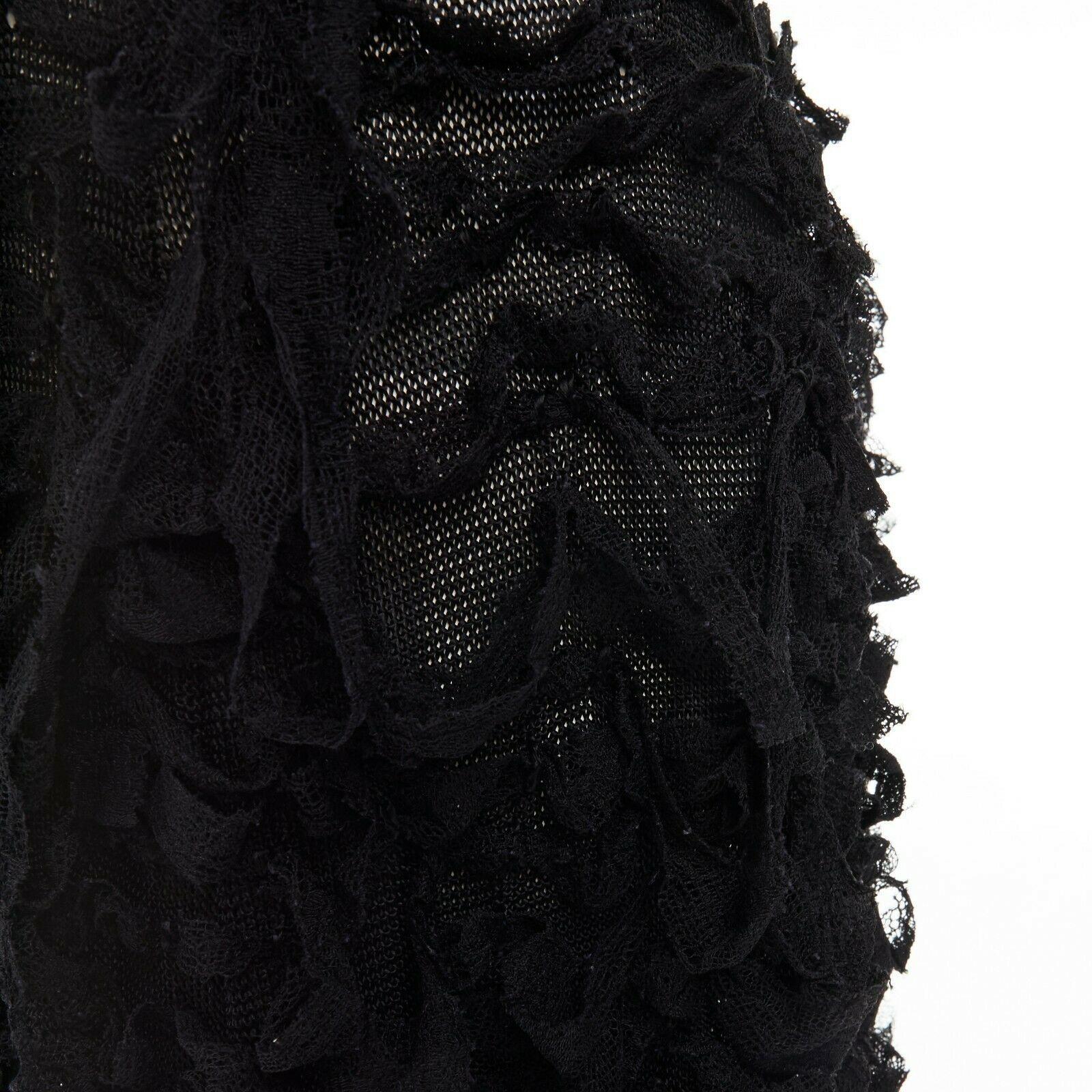 runway YVES SAINT LAURENT TOM FORD black raw ribbon ruffle maxi skirt M 28