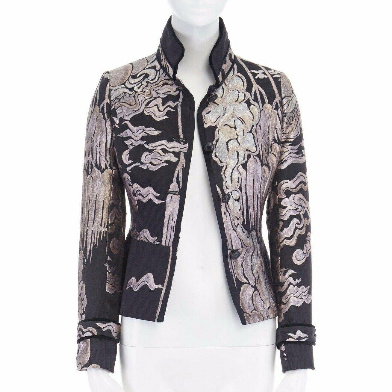 Black runway YVES SAINT LAURENT TOM FORD chinois oriental jacquard belted jacket S