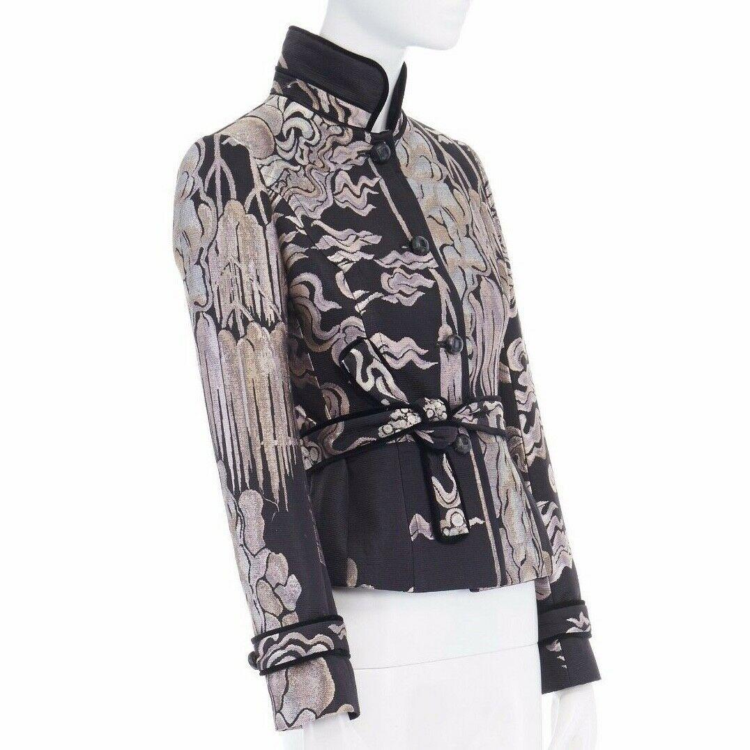 Women's runway YVES SAINT LAURENT TOM FORD chinois oriental jacquard belted jacket S