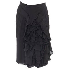 runway YVES SAINT LAURENT TOM FORD SS03 black floral ruffle silk skirt FR38