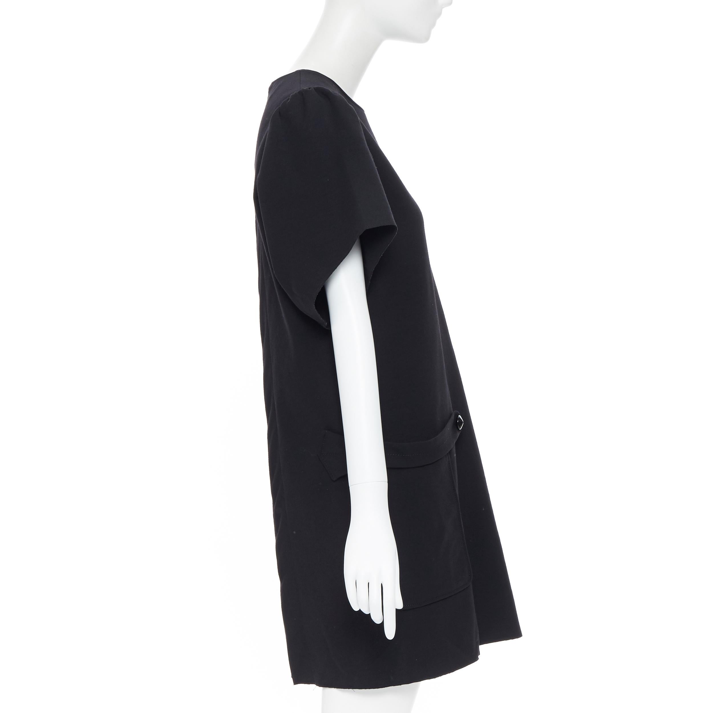Women's runway YVES SAINT LAURENT wool crepe cape sleeve dual pockets boxy dress FR38