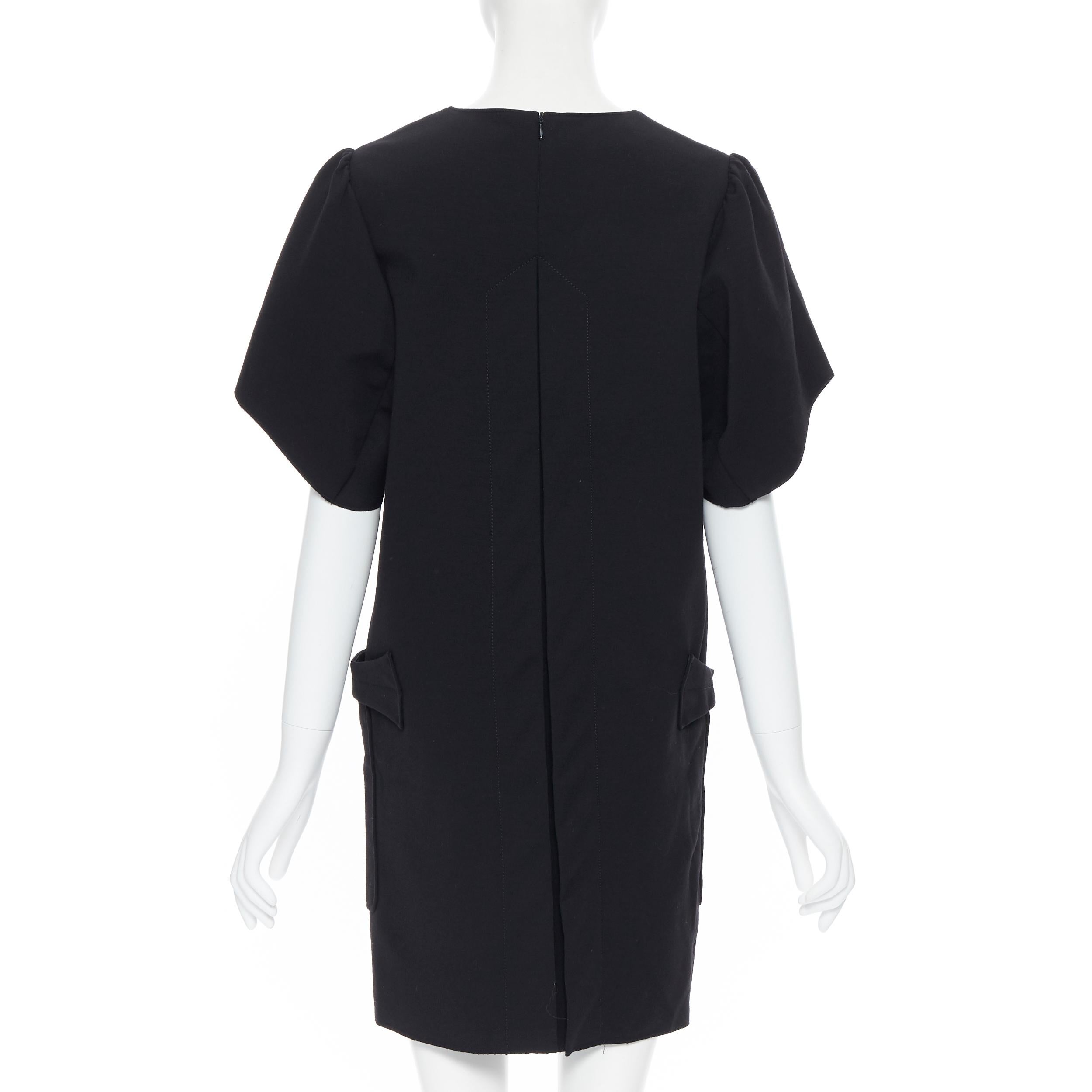 runway YVES SAINT LAURENT wool crepe cape sleeve dual pockets boxy dress FR38 1