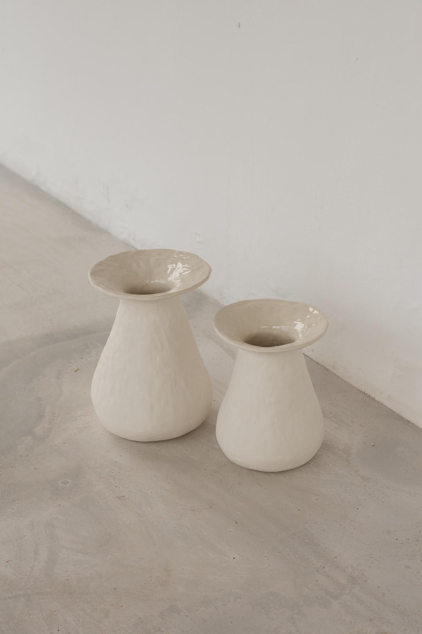 Fired handmade organic white ceramic vase  RUPA N.8 For Sale