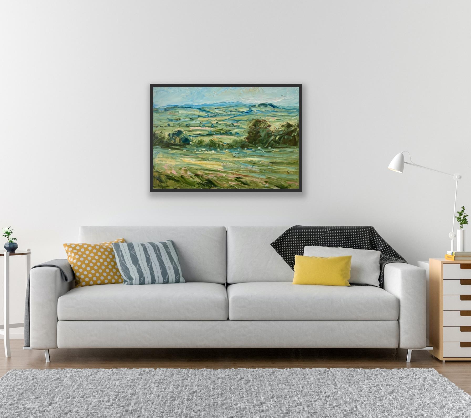 Towards the Malvern Hills by Rupert Aker, Landscape art, Impressionist, Impasto - Painting by Rupert Aker 