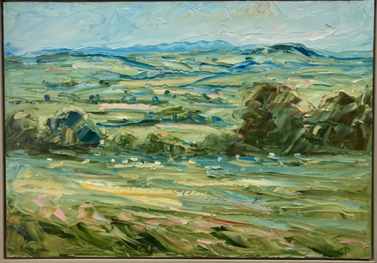 Rupert Aker  Landscape Painting – „Towards the Malvern Hills“ von Rupert Aker, Landschaftskunst, Impressionist, Impasto