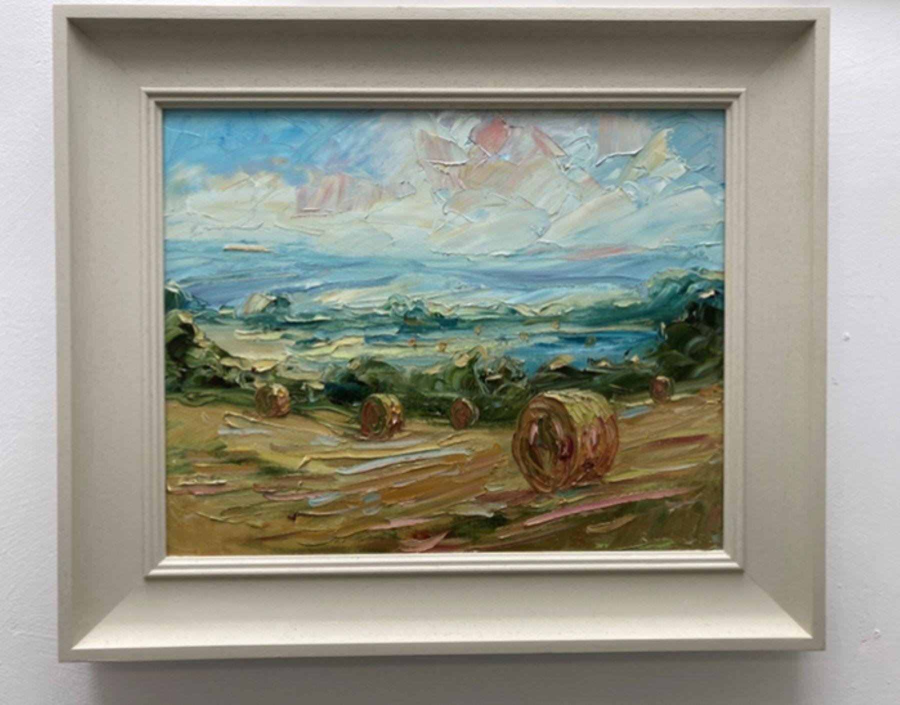 Une moisson au Cotswold, peinture de paysage expressionniste, art rural contemporain - Contemporain Painting par Rupert Aker