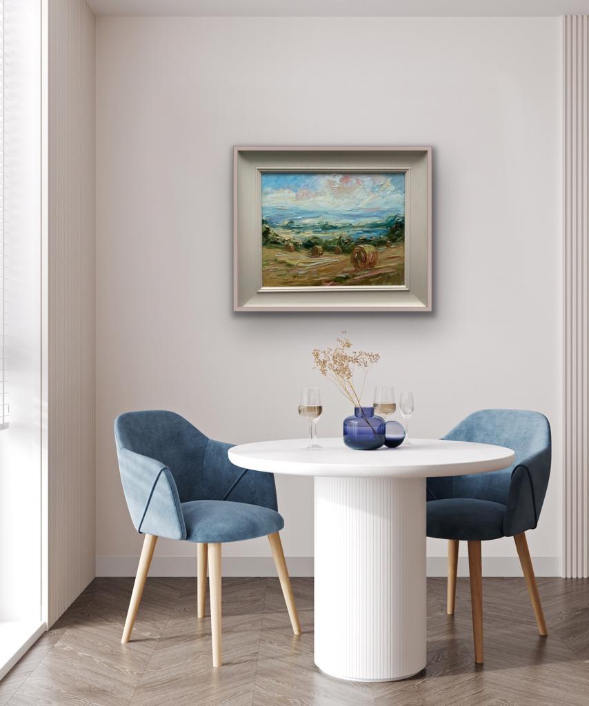 Una cosecha de Cotswold, Pintura expresionista de paisaje, Arte rural contemporáneo en venta 2