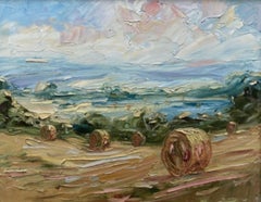 Une moisson au Cotswold, peinture de paysage expressionniste, art rural contemporain