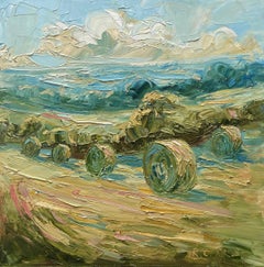 Bales on the Cotswolds, Original painting, landscape