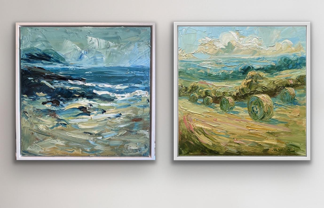 Bales on the Cotswolds & Polzeath summer Cornwall, Diptychon, Originalgemälde