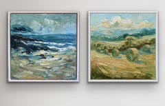 Bales on the Cotswolds & Polzeath summer Cornwall, Diptychon, Originalgemälde