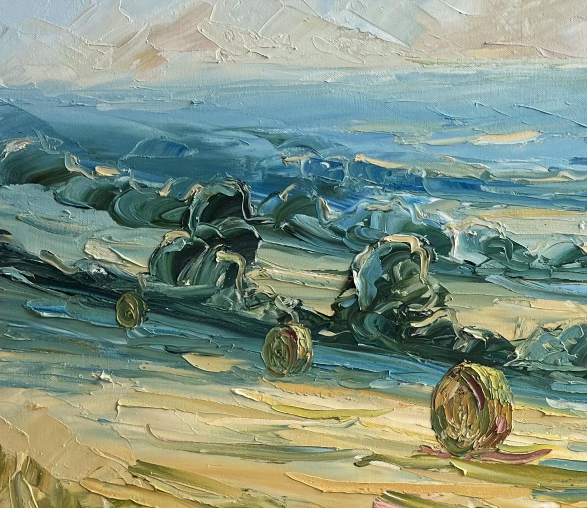 Barley bales, Original painting, landscape, contemporary For Sale 5