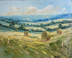 Barley bales, Original painting, landscape, contemporary
