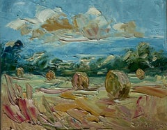 Bibury, big bales I, Landscape, oil on board, Cotswolds