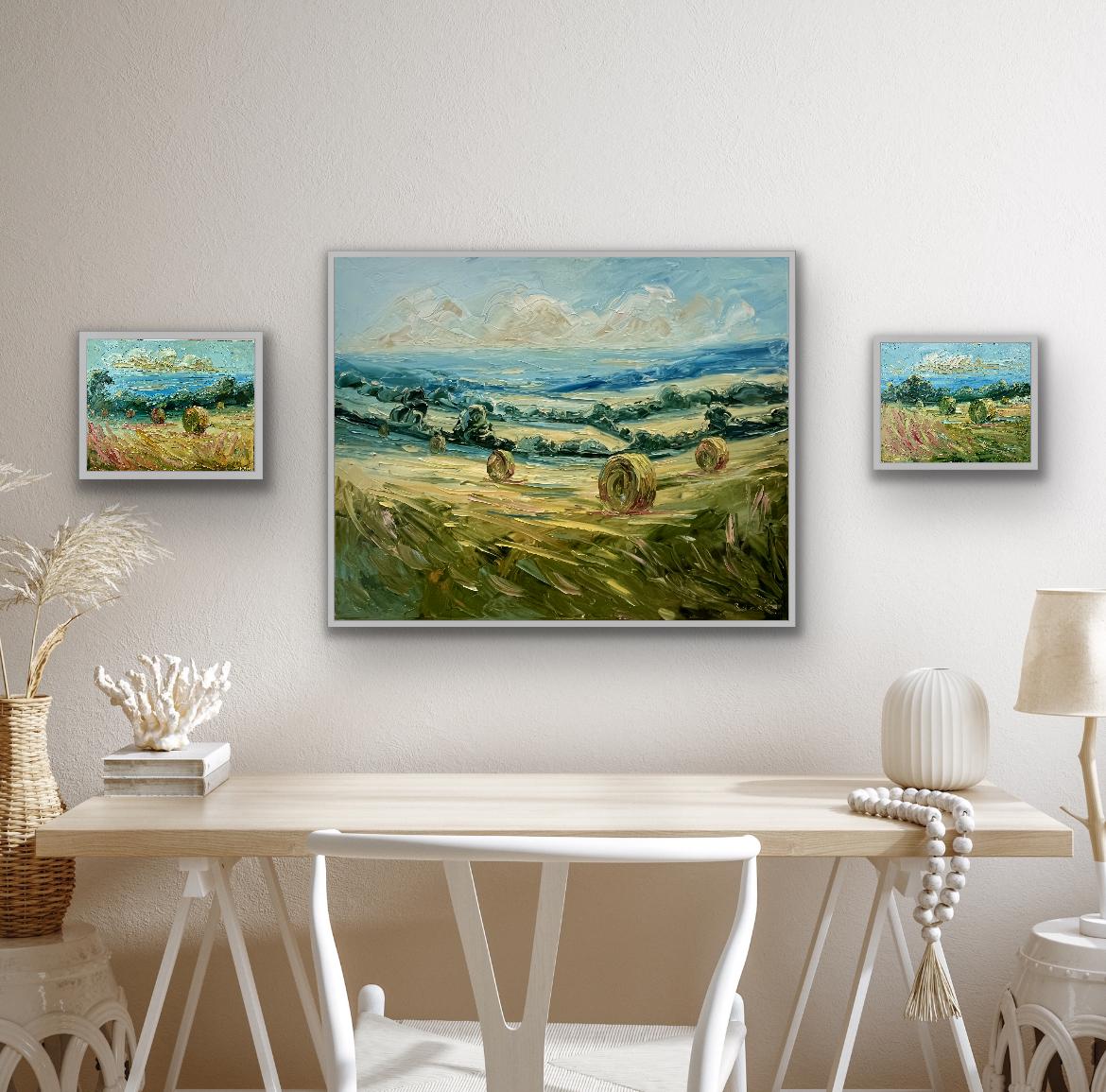 Tríptico Big Bale, Original, Paisaje, Cotswolds - Painting Impresionista de Rupert Aker