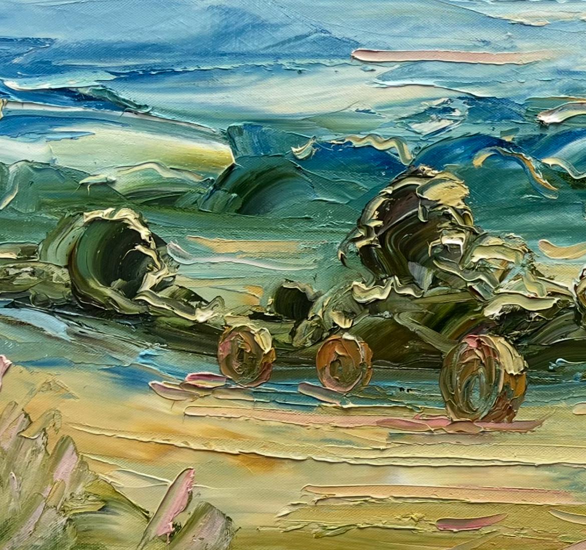Grandes balas sobre Windrush - Original, paisaje - Landscape Painting Gris de Rupert Aker