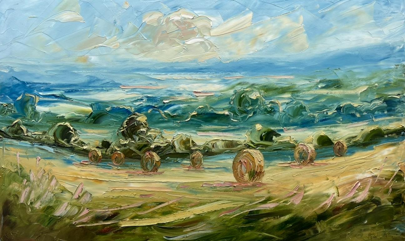 Landscape Painting de Rupert Aker - Grandes balas sobre Windrush - Original, paisaje