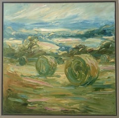 Big Bales July, Rupert Aker, contemporary landscape art, Original painting