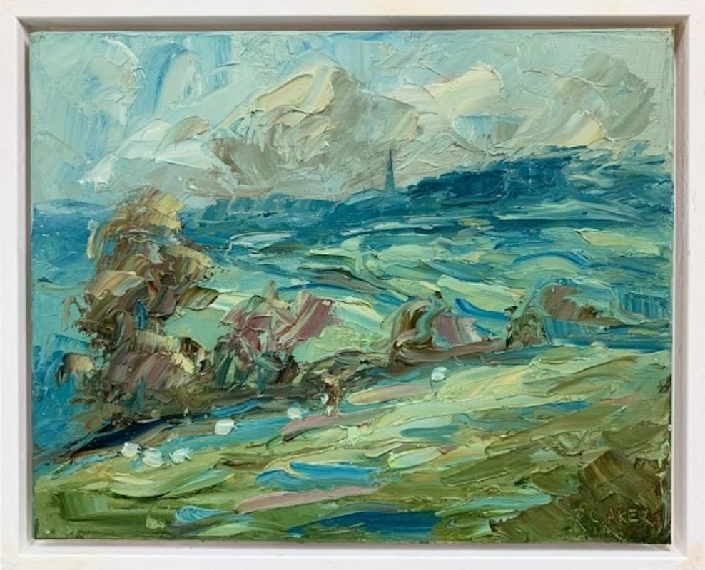 Rupert Aker Landscape Painting - Burford from Barrington II , original landscape, abstract art, impressionistic 