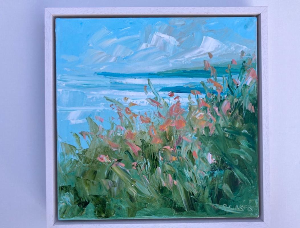 A splash of orange Montbretia against the blue sea of Cardigan Bay.
Rupert Aker artist sells his works online and in our art gallery at Wychwood Art. Rupert Aker is a Cotswold based artist based in Painswick, Gloucestershire. He says 