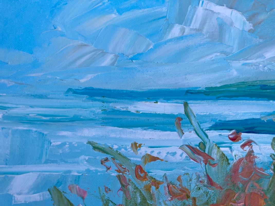 Cardigan Bay, Montbretia, Cornish Seascape Painting, Coastal Art Cornwall For Sale 3