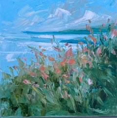 Cardigan Bay, Montbretia, Cornish Seascape Painting, Coastal Art Cornwall