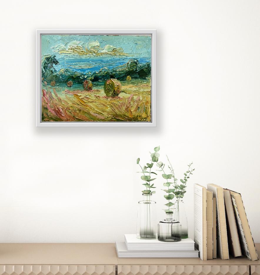 Set von 2 Cotswold Bales I & II, Originalgemälde, Landschaft (Impressionismus), Painting, von Rupert Aker