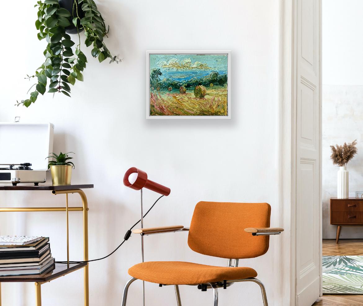 Cotswold Bales I, Originalgemälde, Landschaft (Grau), Landscape Painting, von Rupert Aker