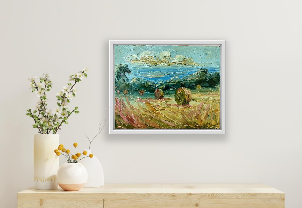 Cotswold Bales I, Originalgemälde, Landschaft im Angebot 3