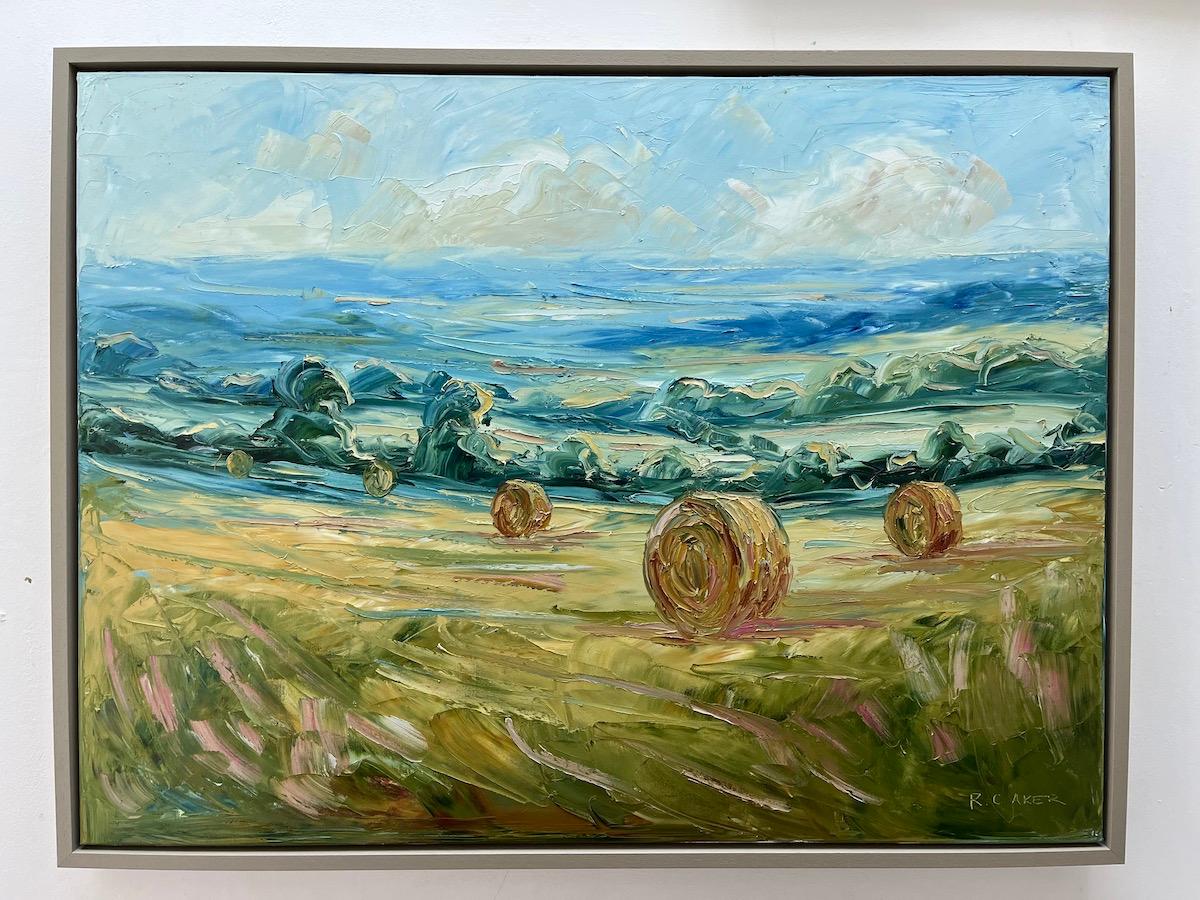 Cotswolds at harvest - Original painting, Malvern Hills, Landscape art - Painting by Rupert Aker
