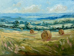 Les Cotswolds à la moisson - Peinture originale, Malvern Hills, Landscape art