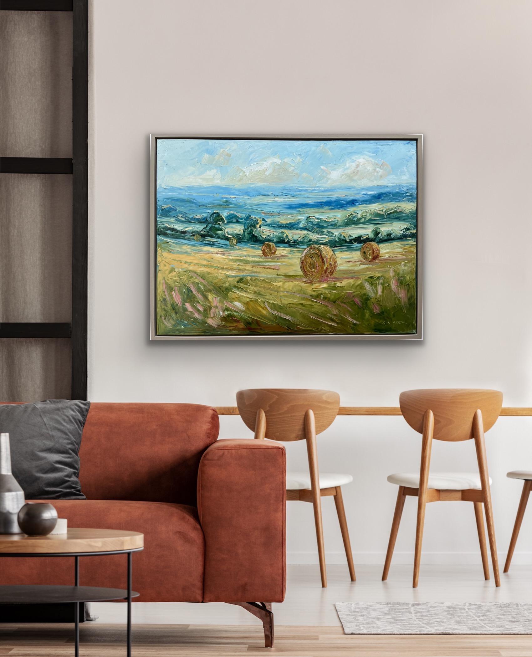 Cotswolds en la cosecha, Pintura original, Malvern Hills, Arte del paisaje, Naturaleza - Painting de Rupert Aker