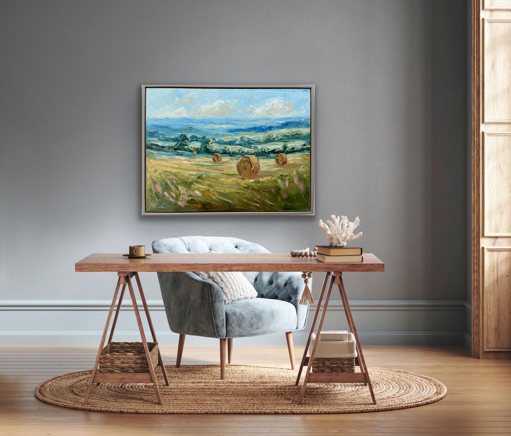 Cotswolds en la cosecha, Pintura original, Malvern Hills, Arte del paisaje, Naturaleza 3