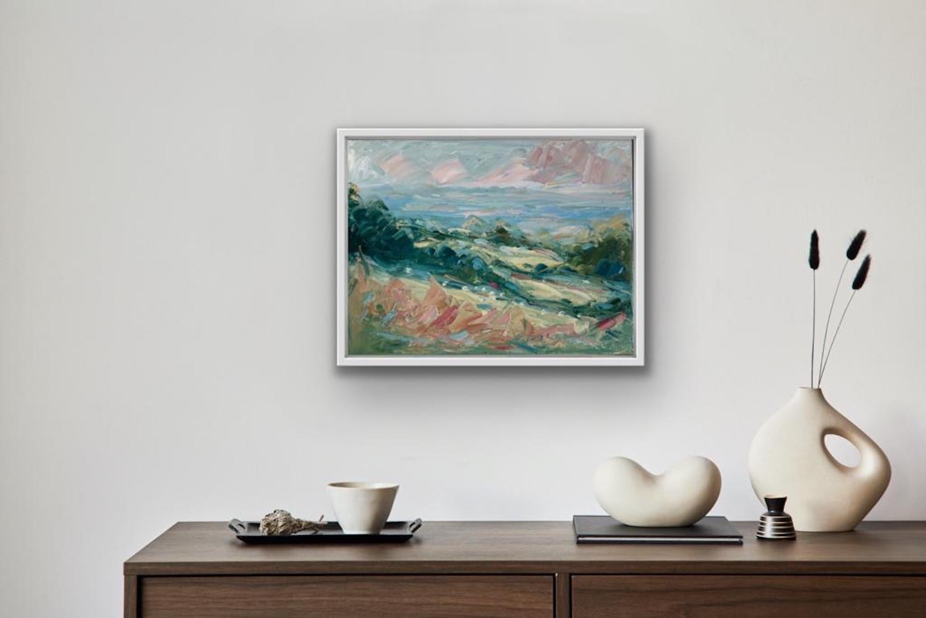 Soirée, Cud Hill, Cotswold Art, peinture de paysage anglaise texturée, art moderne - Painting de Rupert Aker
