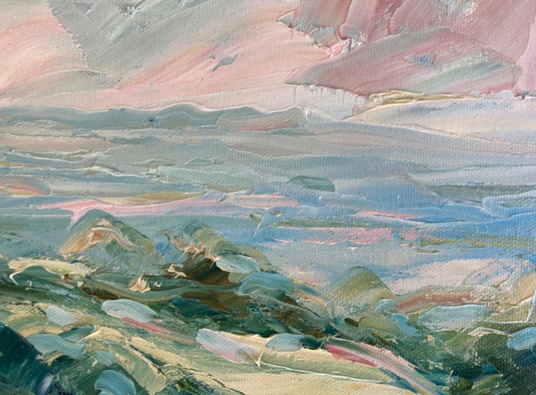 Soirée, Cud Hill, Cotswold Art, peinture de paysage anglaise texturée, art moderne en vente 1