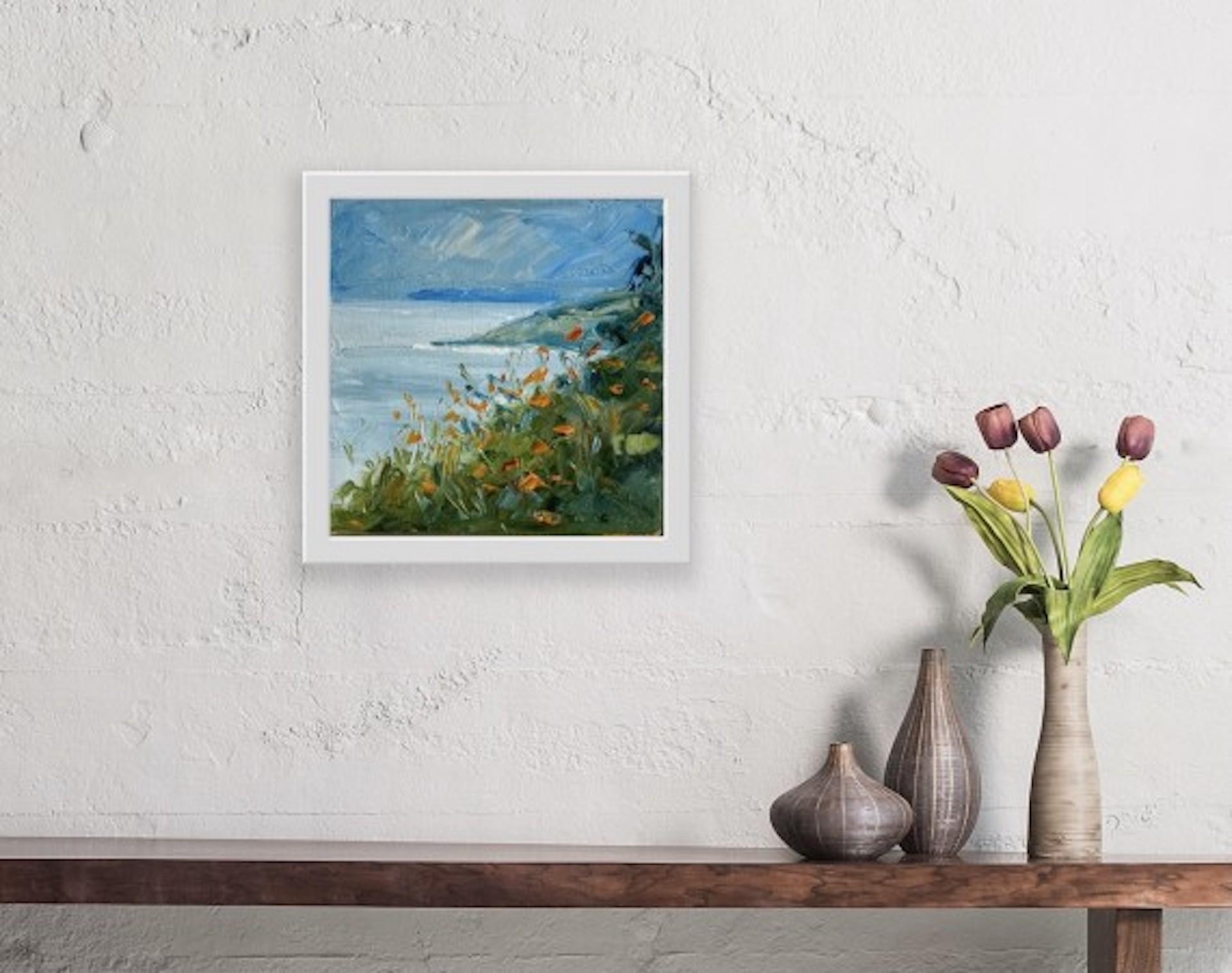 Montbretia Above New Quay, Rupert Aker, Original Coastal Landscape Painting For Sale 1