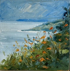 Montbretia Above New Quay, Rupert Aker, Original Coastal Landscape Painting