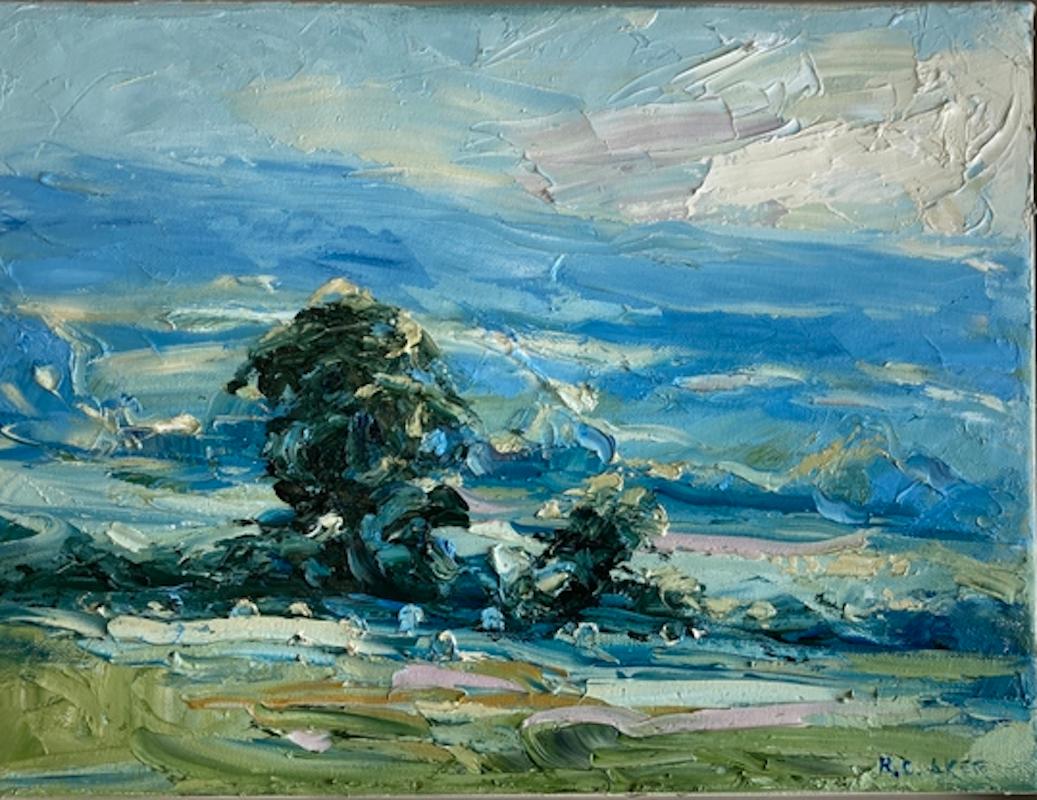 Rupert Aker Abstract Painting - Overlooking Sheepscombe