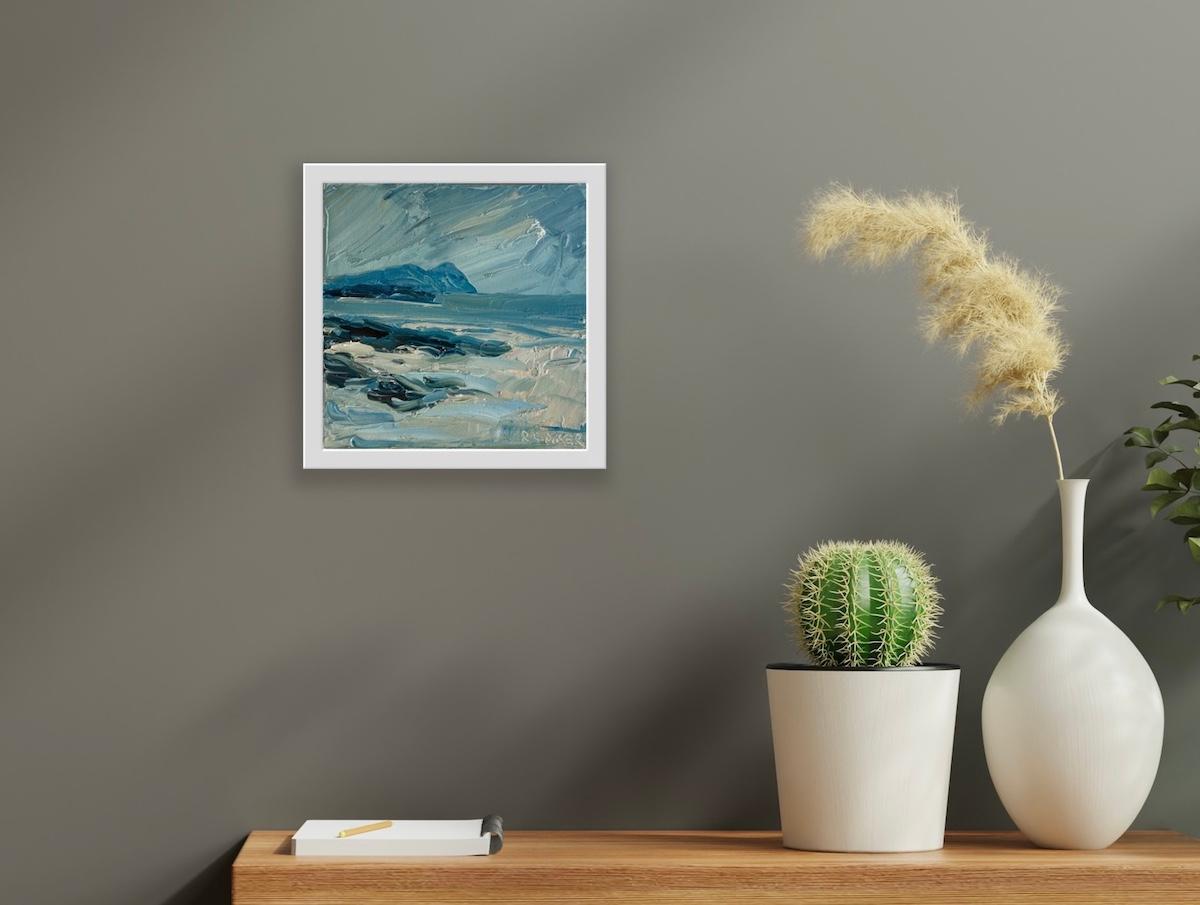 Peinture  l'huile sur toile  Polzeath Beach Rocks  de Rupert Aker, Art de paysage, 2022 en vente 1
