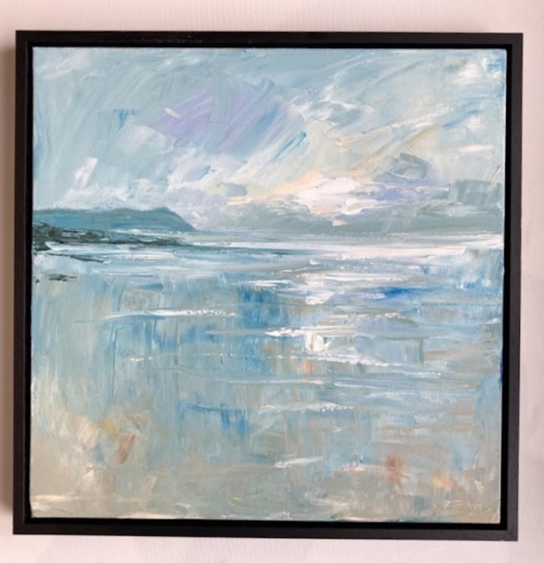 Peinture de paysage expressionniste originale de Rupert Aker représentant un coucher de soleil, Polzeath, Coast en vente 4